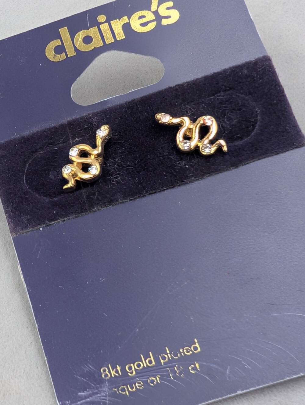 Claire’s Gold Plated Crystal Snake Serpent Stud Earrings NWT | M274